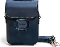 YONO Case geschikt voor Fujifilm Instax Mini Link 2 - Leren Hoesje met Draagriem - Tasje - Beschermhoes - Donkerblauw