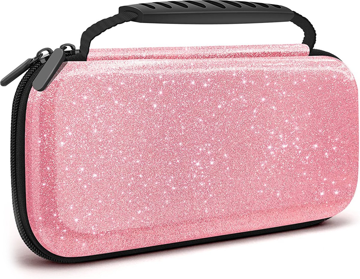 YONO Glitter Case geschikt voor Nintendo Switch / Switch OLED - Opbergtasje Hoesje - Beschermhoes - Rose