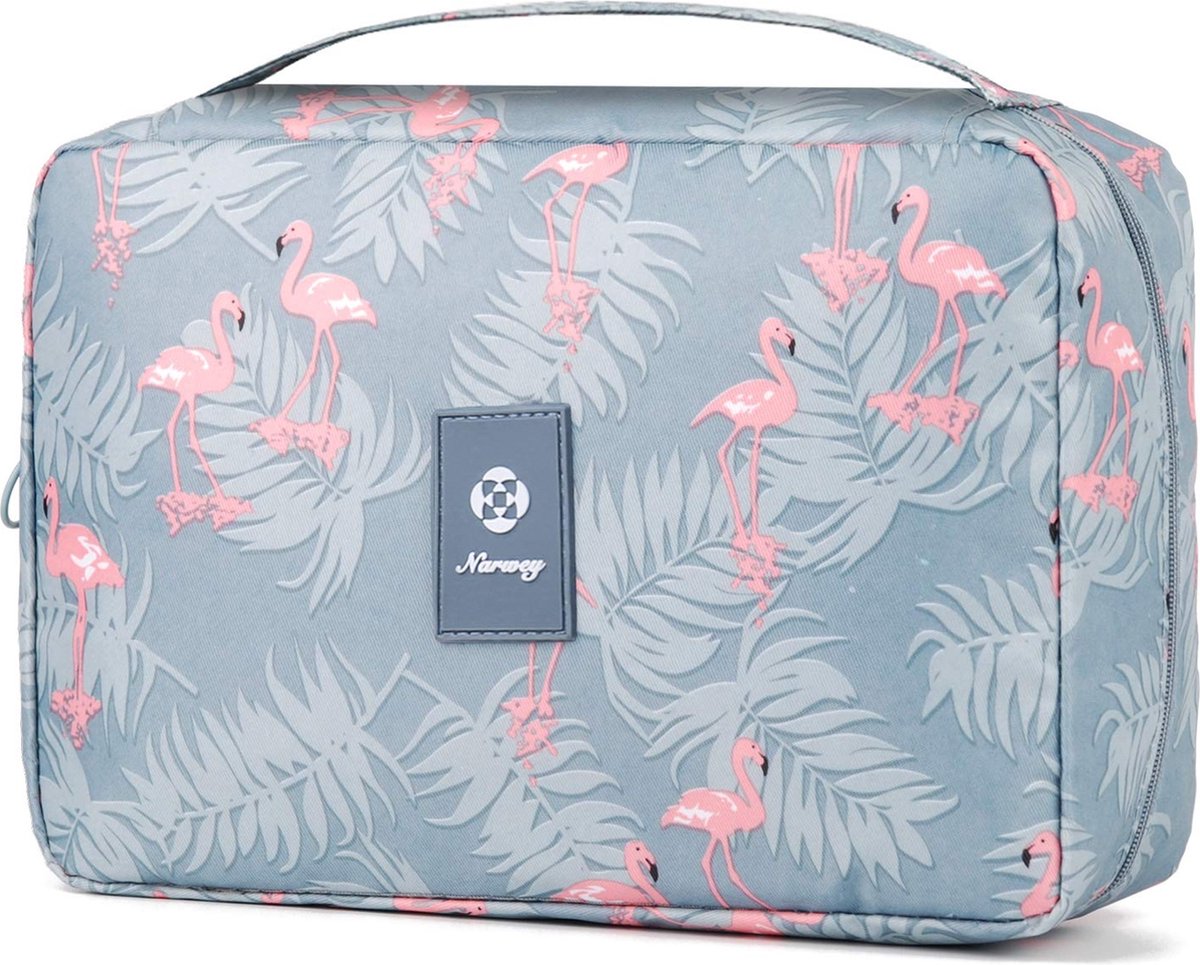 YONO Reis Toilettas Hangend met Haak - Geschikt voor Beauty, Make Up en Toiletartikelen – Travel Organizer – Cosmetica Tas voor Dames en Heren - Flamingo Blauw