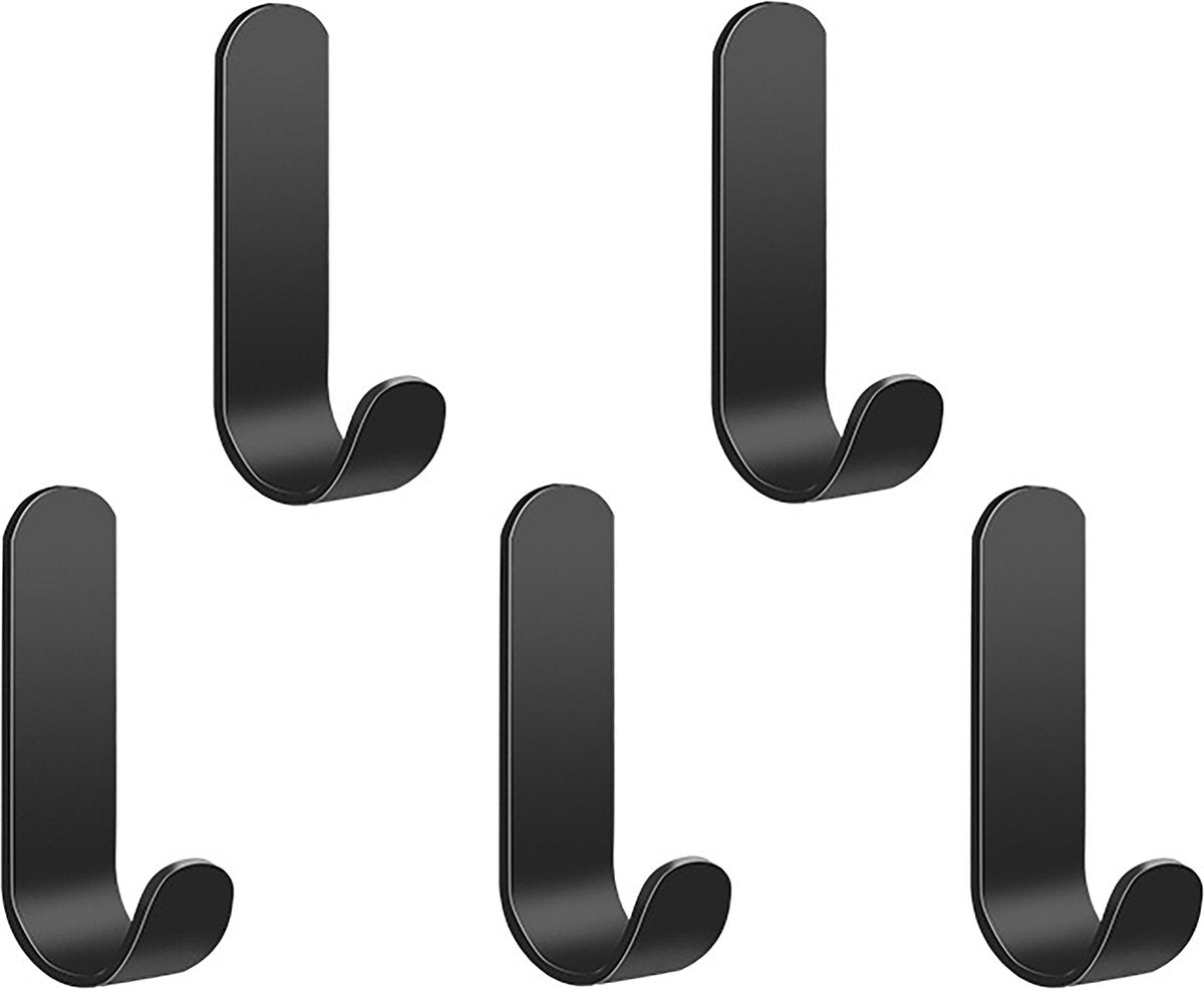 YONO Ophanghaken Zelfklevend - Plakhaakjes - Ophanghaakjes - Haak voor Wand / Muur / Deur - 5 Stuks - Zwart
