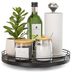 YONO Draaiplateau Hout Lazy Susan - 25cm - Hout - Zwart