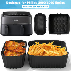 YONO Siliconen Airfryer Bakjes 3L en 6L geschikt voor Philips Dual Basket Airfryer 3000 & 5000 series - 2 Stuks