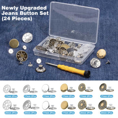 YONO Jeansknopen 24 Stuks - 20mm - 17mm - Brons en Zilver