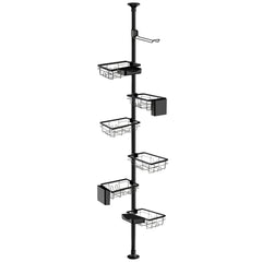 YONO Telescopisch Doucherek - Verstelbaar 76-305 cm - 6 Mandjes - Bevestigen Zonder Boren - Douche Rek Hoek - Zwart