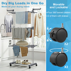 YONO Wasrek XL Staand en Inklapbaar op Wieltjes - Grijs