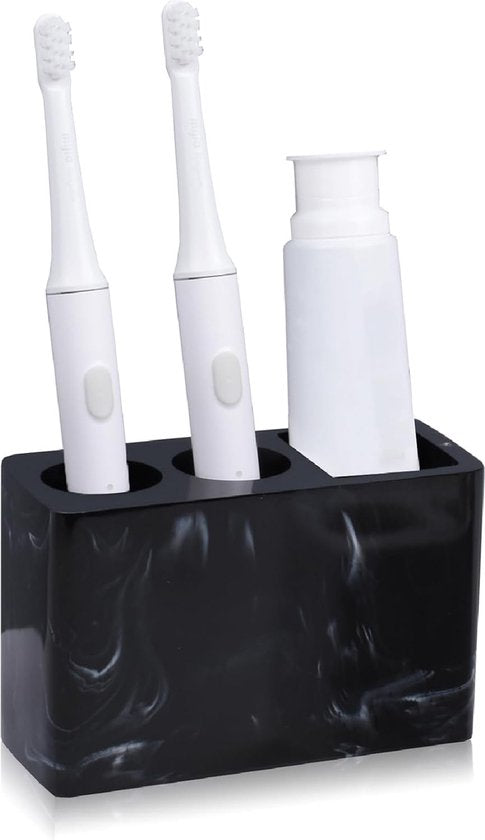YONO Tandenborstelhouder Vrijstaand - Houder Tandenborstel - Scheermesje - Electrische - Opzetstukjes - Bakje Badkamer Organizer - Marmer Zwart