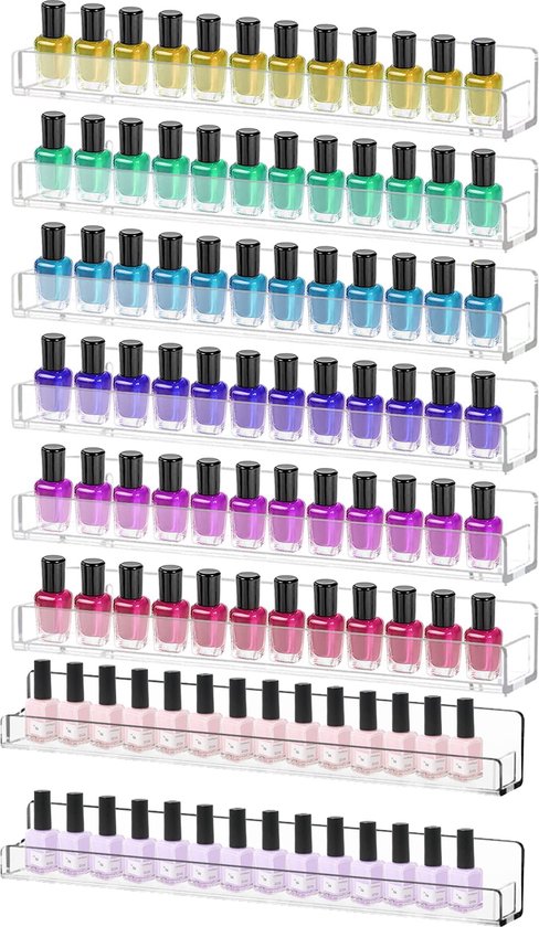 YONO Nagellak Display - Wand Rek Houder en Organizer - Gel Polish Opbergen - Transparant - 8 Stuks