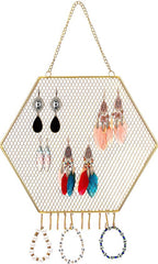 YONO Sieradenrekje Hexagoon - Hangend Rekje voor Opbergen Oorbellen / Ketting / Armband - Houder Display Rekje - Goud