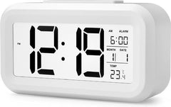 YONO Digitale Wekker - Alarm Klok met Temperatuur, Kalender en LED Verlichting - Wit