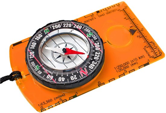 YONO Plaatkompas - Kaartkompas - Kompas met Liniaal en Vergrootglas - Waterdicht - Oranje