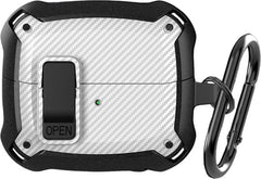 YONO Armor Hard Case geschikt voor Samsung Galaxy Buds 3 - 3 Pro - Hoesje met Lock - Carbon Design - Wit