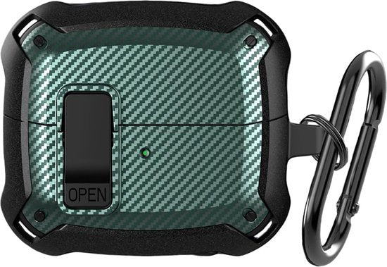 YONO Armor Hard Case geschikt voor Samsung Galaxy Buds 3 - 3 Pro - Hoesje met Lock - Carbon Design - Donkergroen