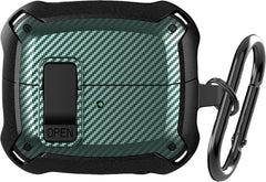 YONO Armor Hard Case geschikt voor Samsung Galaxy Buds 3 - 3 Pro - Hoesje met Lock - Carbon Design - Donkergroen