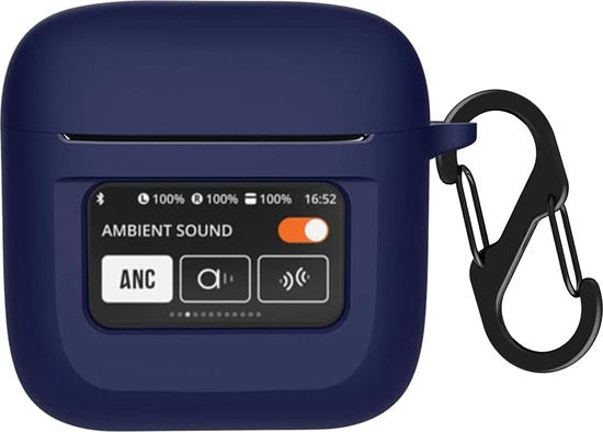 YONO Soft Case geschikt voor JBL Tour Pro 2 - Siliconen Draadloze Oordopjes Hoesje met Clip - Donkerblauw