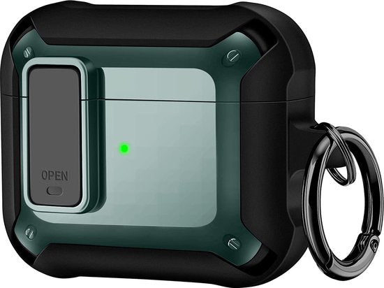 YONO Armor Hoesje geschikt voor Apple Airpods 3 (3e Generatie) - Hard Case met Lock en Clip - Donkergroen