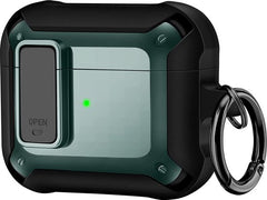 YONO Armor Hoesje geschikt voor Apple Airpods 3 (3e Generatie) - Hard Case met Lock en Clip - Donkergroen