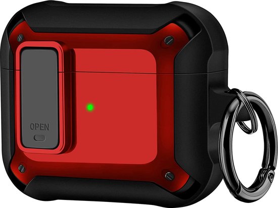 YONO Armor Hoesje geschikt voor Apple Airpods 3 (3e Generatie) - Hard Case met Lock en Clip - Rood