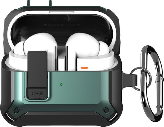YONO Armor Hard Case geschikt voor Samsung Galaxy Buds 3 - 3 Pro - Hoesje met Lock - Donkergroen
