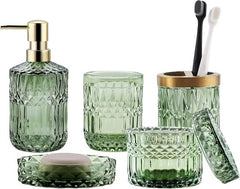 YONO Badkamer Accessoires Set - Gehard Glas - Zeeppompje - Zeepbakje - Tandenborstel Houder - Beker - Groen