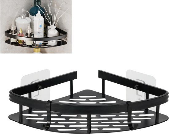 YONO Doucherek Hoek - Hangend zonder Boren - Zelfklevend Badkamer Rekje - Zwart