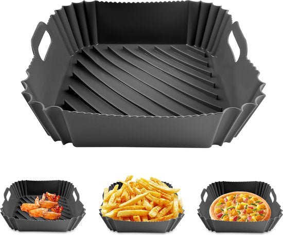 YONO Airfryer Bakje - Vierkant Siliconen Mandje 20cm - Rechthoekig Bakpapier Accessoires - Zwart