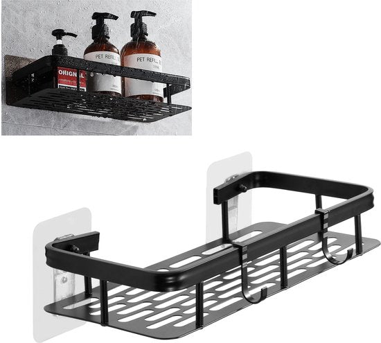 YONO Doucherek Wand - Hangend zonder Boren - Zelfklevend Badkamer Rekje - Zwart