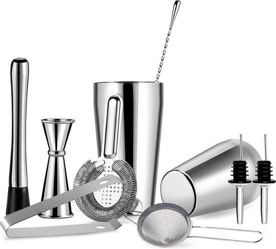 YONO Premium Cocktailshaker Set 10-Delig - RVS 800ml met Bar Cocktail Accessoires - Zilver