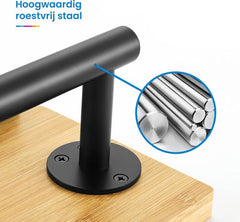 YONO Toiletrolhouder met Plankje - WC Rolhouder Zonder Boren - Toiletpapierhouder - RVS en Hout - Zwart