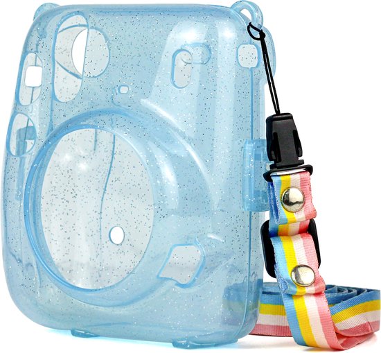 YONO Case geschikt voor Fujifilm Instax Mini 11 - Hoesje met Draagriem - Transparant - Blauw
