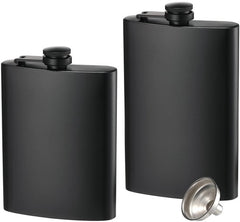 YONO Heupfles Set - 220ml en 330ml Flacon - Veldfles - Platvink met Trechter - Zakflacon - RVS Zwart - 2 Stuks