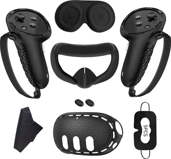 YONO Accessoires Set geschikt voor Meta Quest 3 - Grip Case Controller - Siliconen Cover Face en VR Bril - Oculus - 9in1 - Zwart