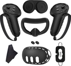 YONO Accessoires Set geschikt voor Meta Quest 3 - Grip Case Controller - Siliconen Cover Face en VR Bril - Oculus - 9in1 - Zwart
