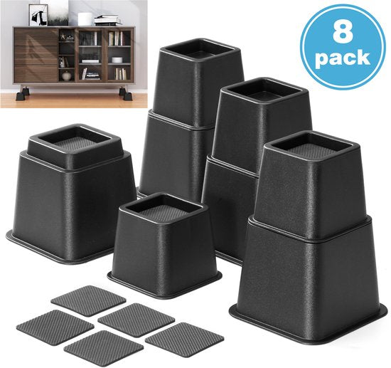 YONO Meubelverhogers - 8 Verhogers Stapelbaar - Bedverhoger - Tafelverhoger - Tafelpoot - Meubel Verhoger - Zwart