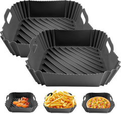 YONO Airfryer Bakjes - Vierkant Siliconen Mandje 20cm - Rechthoekig Bakpapier Accessoires - Zwart - 2 Stuks