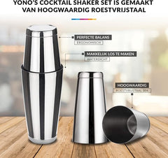 YONO Premium Cocktailshaker Set 10-Delig - RVS 800ml met Bar Cocktail Accessoires - Zilver