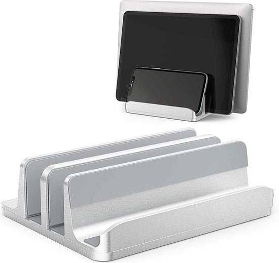 YONO Aluminium Laptop Standaard Verticaal XL – Verticale Houder voor Bureau / Tablet / Telefoon / Macbook - Zilver