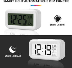 YONO Digitale Wekker - Alarm Klok met Temperatuur, Kalender en LED Verlichting - Wit
