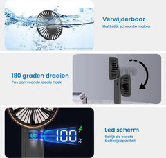YONO Handventilator - Draagbare Ventilator Oplaadbaar - Tafelventilator Draadloos - Mini Fan - 6 Standen - Zwart