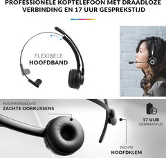 YONO Professionele Headset met Microfoon – Bluetooth Office Koptelefoon Draadloos met Laadstation - voor Laptop / Telefoon / PC – Zwart