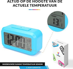 YONO Digitale Wekker - Alarm Klok met Temperatuur, Kalender en LED Verlichting - Blauw