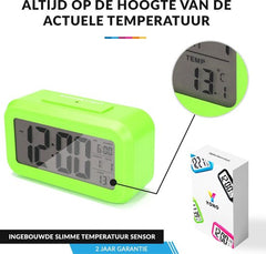 YONO Alarmklok - Digitale Wekker - Klok Slaapkamer - Kinderen en Volwassenen - Snooze Functie - Groen