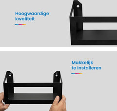 YONO LP Opbergsysteem Metaal - Houder aan de Muur - Platen Standaard - Display - Vinyl Rek - Platenhouder - Zwart