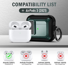 YONO Armor Hoesje geschikt voor Apple Airpods 3 (3e Generatie) - Hard Case met Lock en Clip - Donkergroen