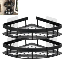 YONO Doucherek Hoek - Hangend zonder Boren - Zelfklevend Badkamer Rekje - 2 Laags - Zwart