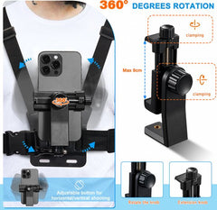 YONO Borstriem voor Telefoon - Chest Mount Smartphone Camera - Borstharnas geschikt voor GoPro - Borstband Stabalisator Strap - Zwart