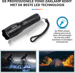 YONO Militaire Zaklamp LED Oplaadbaar - Inclusief Batterij en Oplader – Waterbestendige Zaklantaarn