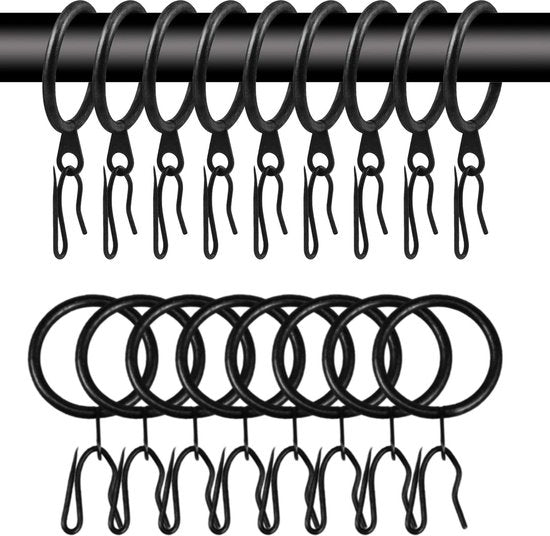 YONO Gordijnringen met Haken - 40 Stuks - Metaal - 30mm - Gordijnhaken voor Gordijnroede - Zwart