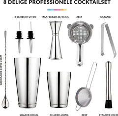 YONO Premium Cocktailshaker Set 10-Delig - RVS 800ml met Bar Cocktail Accessoires - Zilver