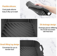 YONO Airfryer Bakje - Vierkant Siliconen Mandje 20cm - Rechthoekig Bakpapier Accessoires - Zwart