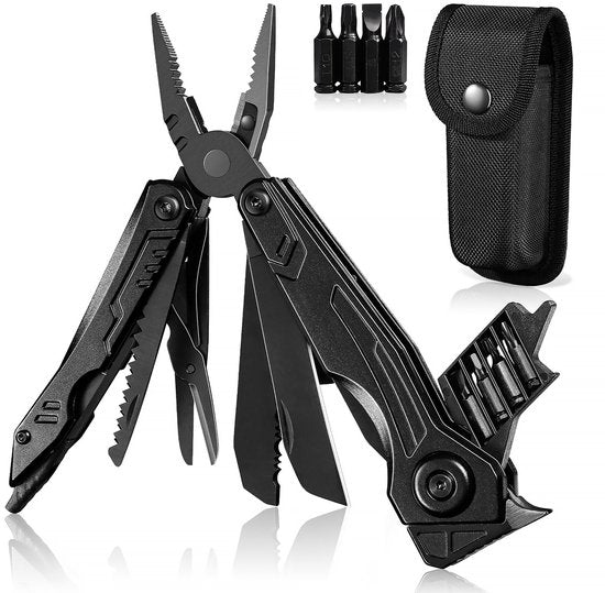 YONO Multitool Zakmes 20in1 - Multifunctioneel Survival Mes en Tang - Gereedschap Outdoor - Jachtmes - RVS - Zwart